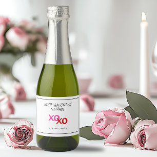 Etiquetas Para Vinos Espumosos Rosa Feliz Galentine XOXO Abrazos y besos rojos