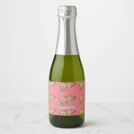 Etiquetas Para Vinos Espumosos Rosa floral boho moderno
