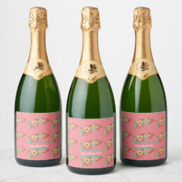 Etiquetas Para Vinos Espumosos Rosa floral boho moderno
