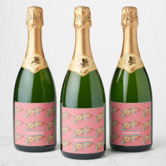 Etiquetas Para Vinos Espumosos Rosa floral boho moderno