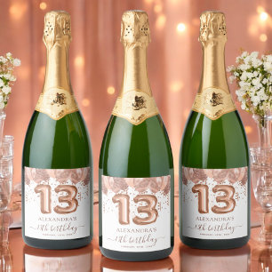 Etiquetas Para Vinos Espumosos Rosa Globos de Oro 13ª fiesta de cumpleaños
