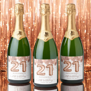 Etiquetas Para Vinos Espumosos Rosa Globos de Oro 21 Fiesta de cumpleaños