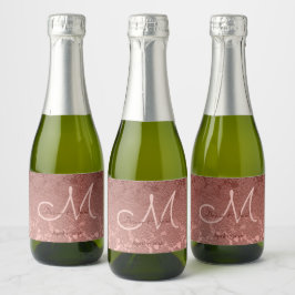Etiquetas Para Vinos Espumosos Rosa Gold Elegant Monograma Recepción de boda