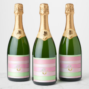 Etiquetas Para Vinos Espumosos Rosa Pastel Elegante y Verde Menta