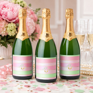 Etiquetas Para Vinos Espumosos Rosa Pastel Elegante y Verde Menta