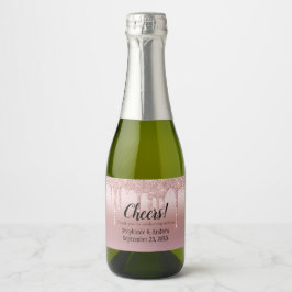 Etiquetas Para Vinos Espumosos Rosa Purpurina de goteo de oro Boda Mini