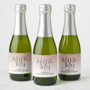 Etiquetas Para Vinos Espumosos Rosa Purpurina Faux Miss a la Sra. Bachelorette