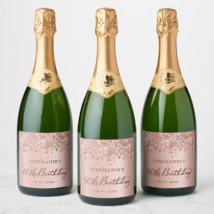 Etiquetas Para Vinos Espumosos Rosa Purpurina Relieve metalizado dorado Monograma
