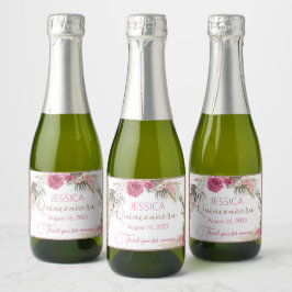 Etiquetas Para Vinos Espumosos Rosa Quinceanera Purpurina de oro Mini Vino espumo