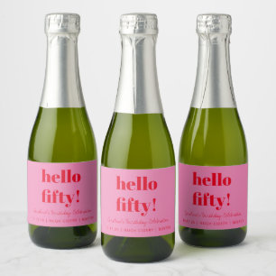 Etiquetas Para Vinos Espumosos Rosa Rojo Moderno Cumpleaños 50 Personalizado Mini