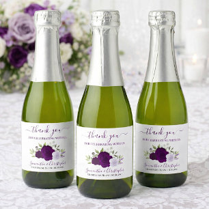 Etiquetas Para Vinos Espumosos Rosas púrpura rústicas boda agradecimiento mini