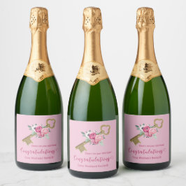 Etiquetas Para Vinos Espumosos Saludos a la nueva casa | Floral de Moda rosa y cl