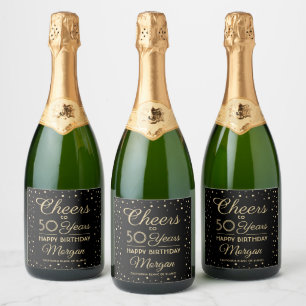 Etiquetas Para Vinos Espumosos Saludos por año Confetti Black Gold 50