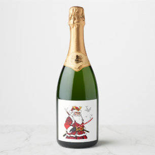 Etiquetas Para Vinos Espumosos Santa Navidad Santa Claus Arte Japonés Samurái 