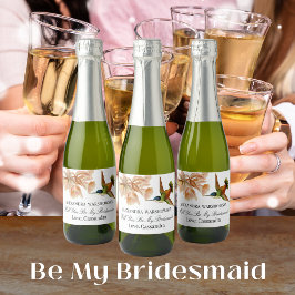 Etiquetas Para Vinos Espumosos Sé mi dama de honor |Elegante Hummingbird Watercol