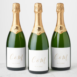 Etiquetas Para Vinos Espumosos Sello de Boda de Monograma Dorado Elegante