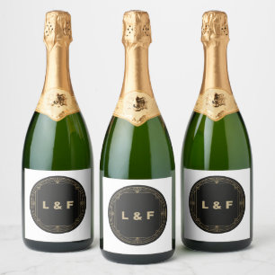 Etiquetas Para Vinos Espumosos Sello de vino elegante monograma - Tema de oro y n