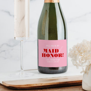 Etiquetas Para Vinos Espumosos ¿Serás mi Dama de Honor Rosa y Rojo Intenso?