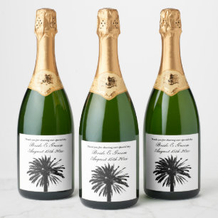 Etiquetas Para Vinos Espumosos Silueta de palmera de boda de playa más exclusiva