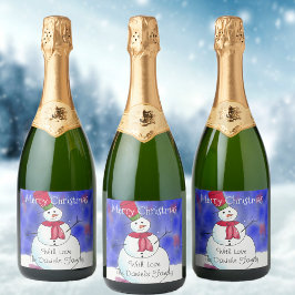 Etiquetas Para Vinos Espumosos Snowman navideño navideño personalizado