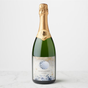 Etiquetas Para Vinos Espumosos Sol Dorado Celestial, Rosas de Luna Azul Estrellas