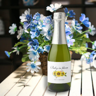 Etiquetas Para Vinos Espumosos Sunflower Watercolor Pink Floral Baby Shower