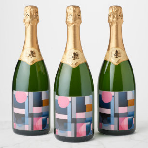 Etiquetas Para Vinos Espumosos Sutiles Blues y Rosa en abstracción geométrica