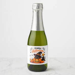 Etiquetas Para Vinos Espumosos Taza de viaje Feliz Halloween de gato lindo - Bruj