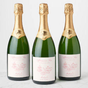 Etiquetas Para Vinos Espumosos Té de la Tarde Desayuno Nupcial Rosa Dibujado a Ma