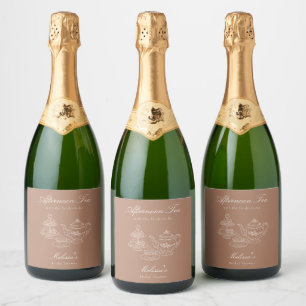 Etiquetas Para Vinos Espumosos Té de la Tarde Dibujado a Mano Marrón Despedida de