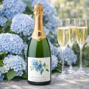 Etiquetas Para Vinos Espumosos Tema de fiesta de desposorios de Hortensias Azules