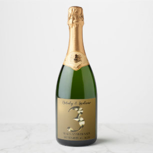 Etiquetas Para Vinos Espumosos Tercer aniversario Boda de oro metálico