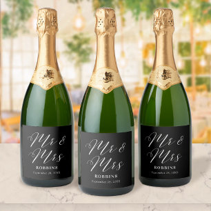 Etiquetas Para Vinos Espumosos Tipografía de Bodas con Letra Minimalista Moderna