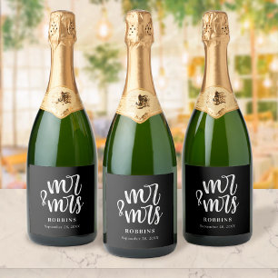 Etiquetas Para Vinos Espumosos Tipografía de Bodas con Letra Minimalista Moderna