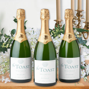 Etiquetas Para Vinos Espumosos Tipografía Mínima Boda de Aqua y Concha de Mar Bla