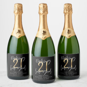 Etiquetas Para Vinos Espumosos Tipografía moderna de 21 años de negro y oro