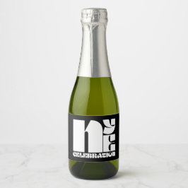 Etiquetas Para Vinos Espumosos Tipografía retro blanca negra Fiesta de Nochevieja