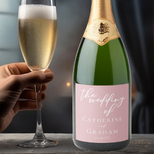 Etiquetas Para Vinos Espumosos Típografía rosada Rosa turbia Boda romántico