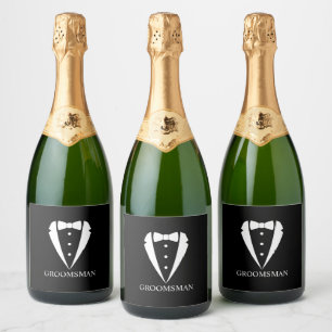 Etiquetas Para Vinos Espumosos Traje de esmoquin negro y corbata de lazo padrino 
