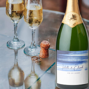 Etiquetas Para Vinos Espumosos Trazos de pincel de acuarela azul marino moderno s