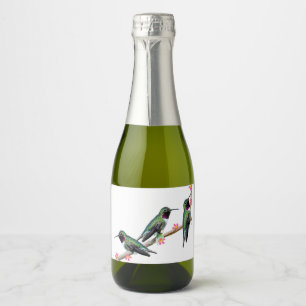 Etiquetas Para Vinos Espumosos Tres colibríes encaramados en una rama de un Floss