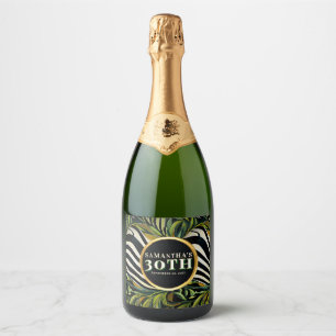 Etiquetas Para Vinos Espumosos Tropical Zebra Verde Oro Celebración 30º