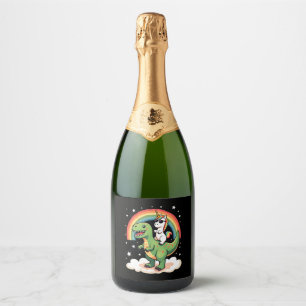 Etiquetas Para Vinos Espumosos Unicornio de Arcoíris Montando T rex - Dinosaurio