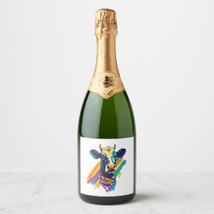 Etiquetas Para Vinos Espumosos Vaca colorida, diseño de vaca arcoiris