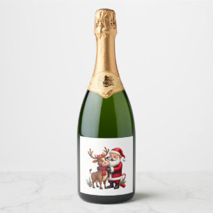 Etiquetas Para Vinos Espumosos Vaca navideña de las Tierras Altas con Papá Noel e