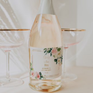 Etiquetas Para Vinos Espumosos Verde y Dorado Geométrico Elegante Bridal Shower