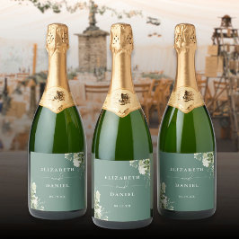Etiquetas Para Vinos Espumosos Verdor Floral Elegante Eucalyptus Boda Verde