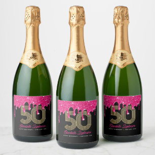 Etiquetas Para Vinos Espumosos Vino Brillante con Drip de Purpurina Rosa para Cum