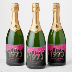 Etiquetas Para Vinos Espumosos Vino Espumoso de Cumpleaños 50 Aniversario Rosa y 