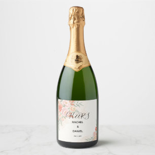 Etiquetas Para Vinos Espumosos Vino Espumoso Miniatura de Boda Floral Coral Rosa